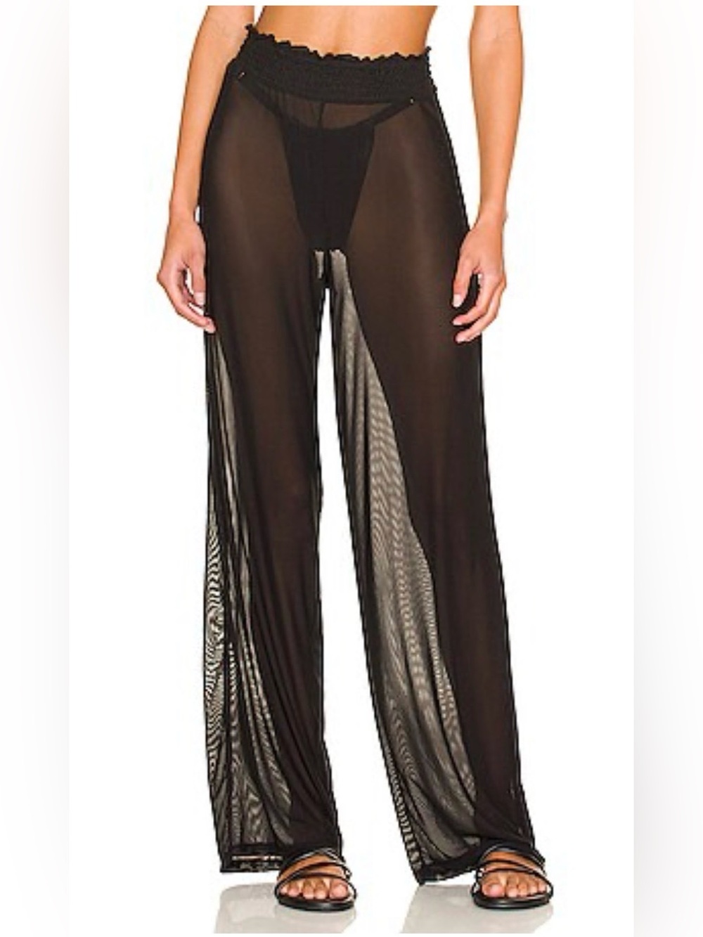 WeWoreWhat Sheer Smocked Black Wide-Leg Pants |  sz Small